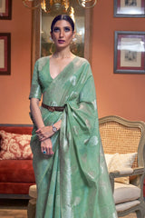 Turquoise Green Linen Saree