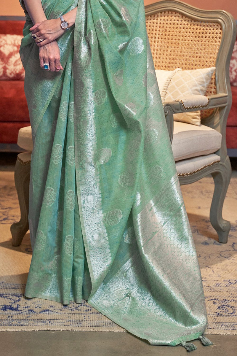 Turquoise Green Linen Saree