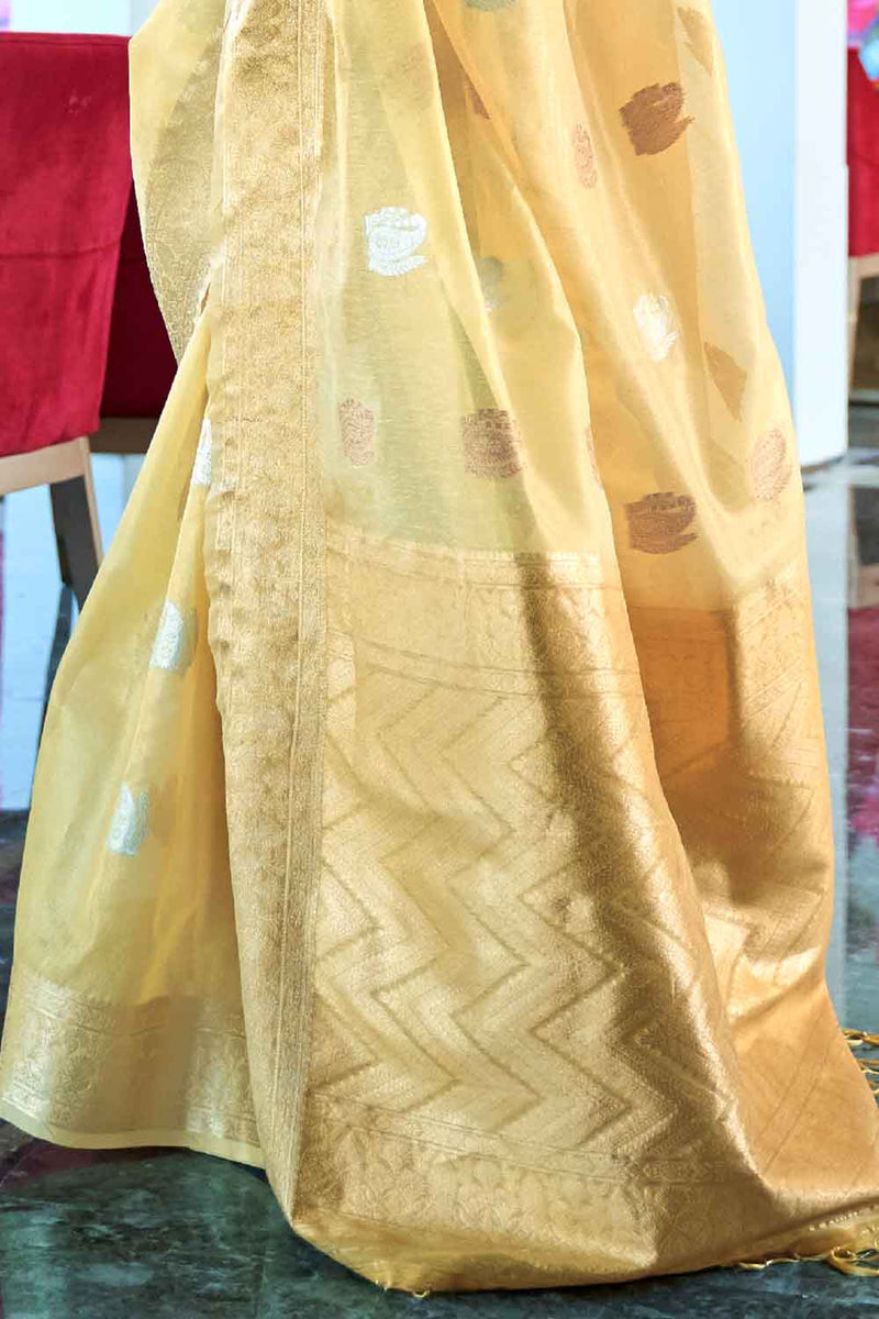 Blonde Yellow Banarasi Tissue Silk Saree