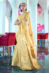 Blonde Yellow Banarasi Tissue Silk Saree
