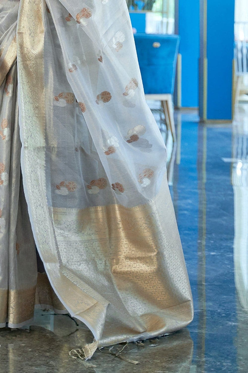 Cloud Grey Banarasi Tissue Silk Saree