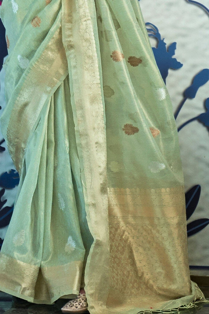 Mint Green Banarasi Tissue Silk Saree