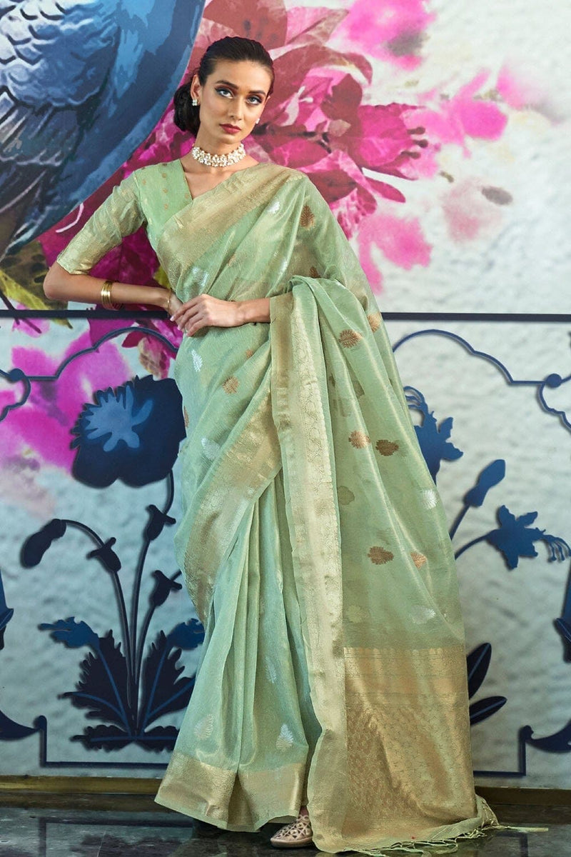 Mint Green Banarasi Tissue Silk Saree