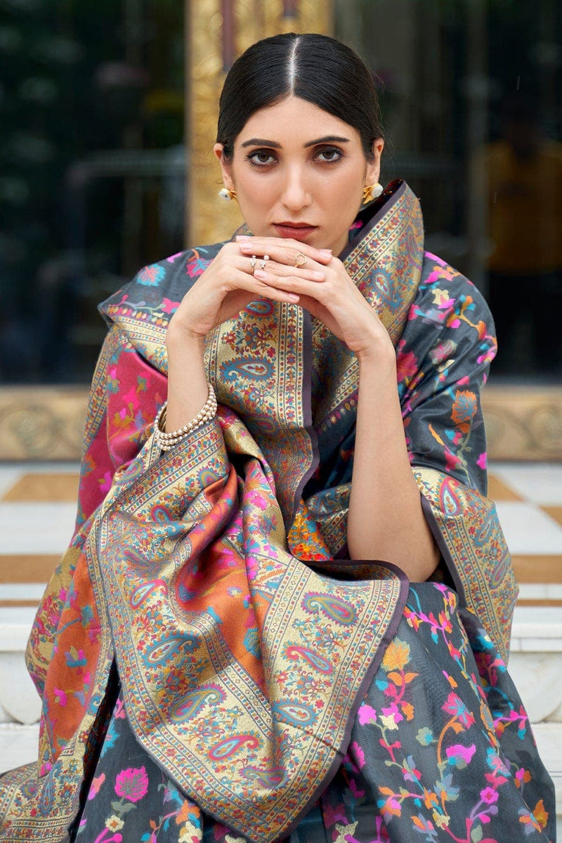 Buy Kashmiri Pashmina Silk Kani Work Embroidery Saree Online Shopping –  Sunasa