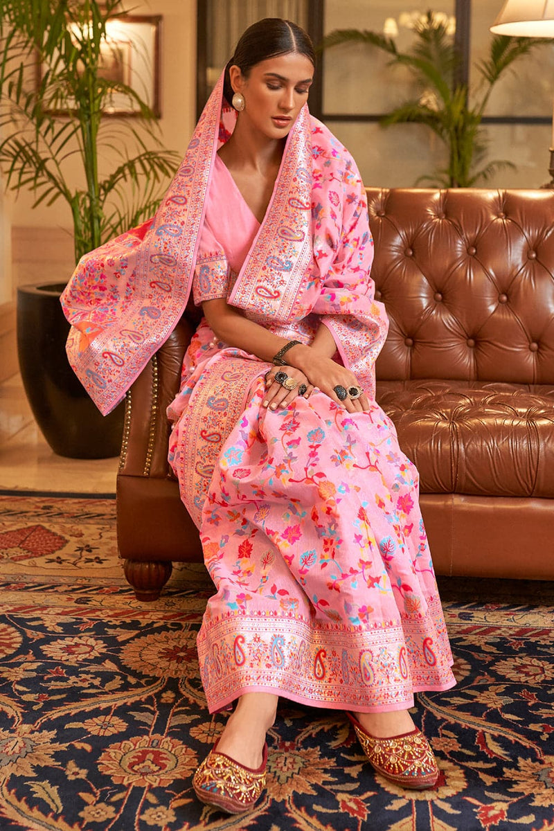 Light Pink Pashmina Modal Silk Saree