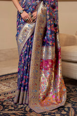 Midnight Blue Pashmina Modal Silk Saree