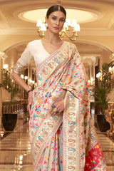 Pearlesecnt White Pashmina Modal Silk Saree
