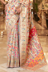 Pearlesecnt White Pashmina Modal Silk Saree