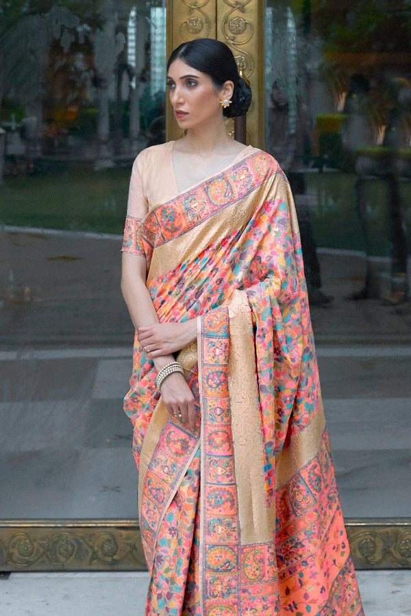 Pink Beige Pashmina Modal Silk Saree