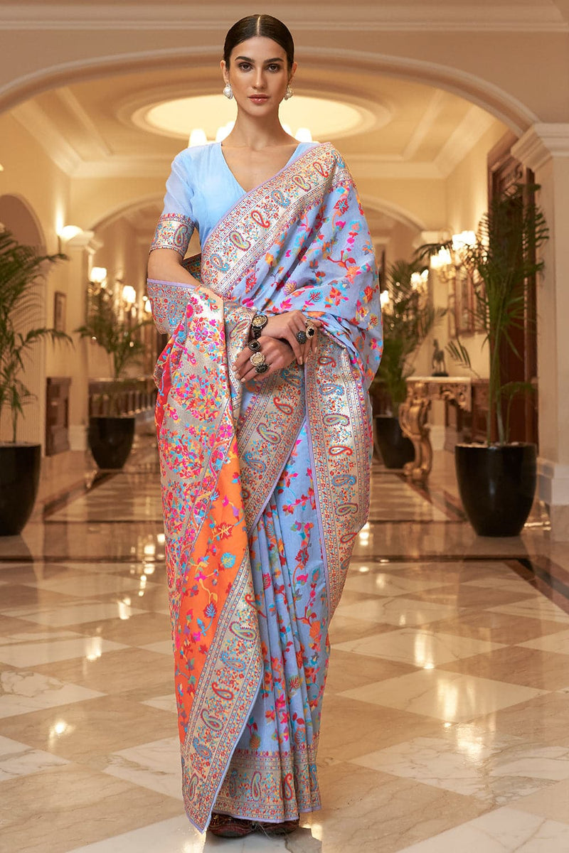 Vibrant Blue Pashmina Modal Silk Saree
