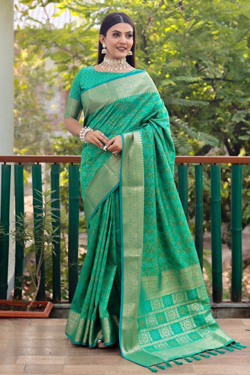 Sea Green Woven Patola Silk Saree