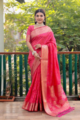 Hot Pink Woven Patola Silk Saree