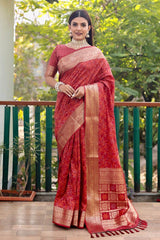 Brick Red Woven Patola Silk Saree