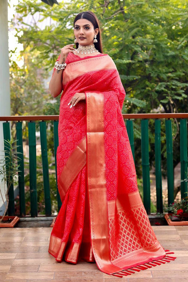 Bright Red Woven Patola Silk Saree