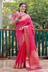 Ruby Pink Woven Patola Silk Saree