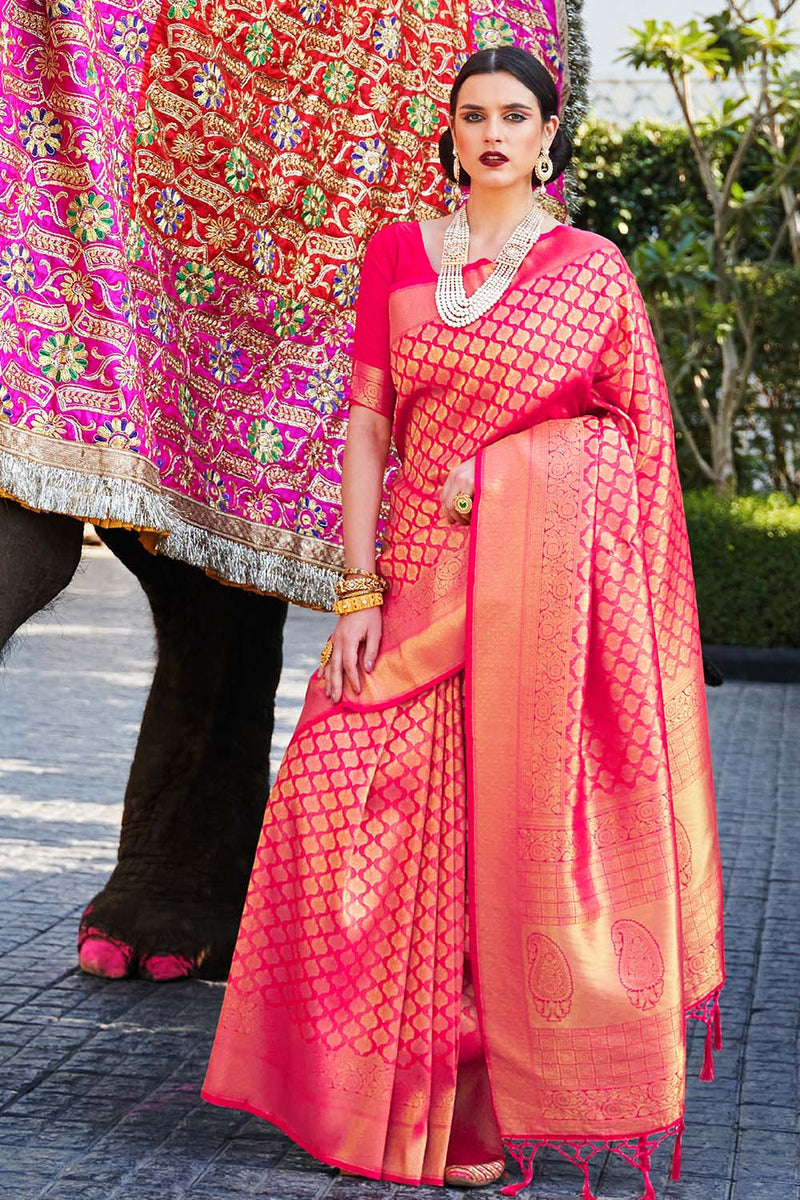 Deep Pink Kanjivaram Silk Saree
