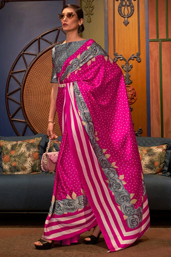 Buy Hot Pink Soft Silk Saree online-Karagiri
