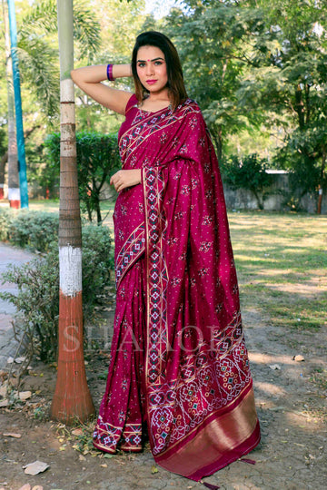 Wine Woven Patola Dola Silk Saree