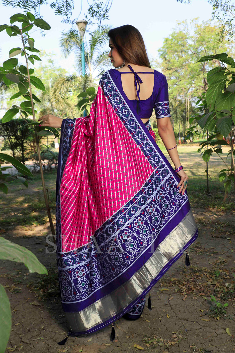Pink And Purple Woven Patola Dola Silk Saree