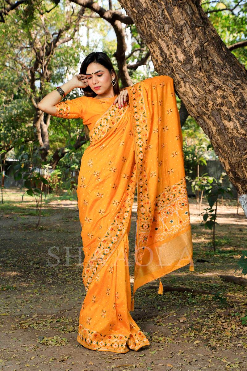 Marigold Yellow Woven Patola Dola Silk Saree