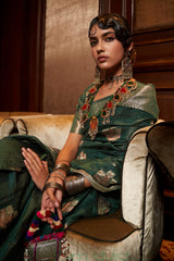 Forest Green Handloom Weaving Silk Saree