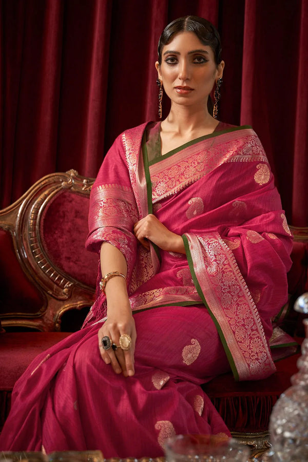 Magenta Pink Zari Woven South Silk Saree