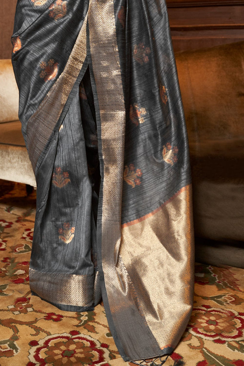 Purpoise Grey Handloom Weaving Silk Saree