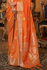 Tiger Orange Zari Woven South Silk Saree