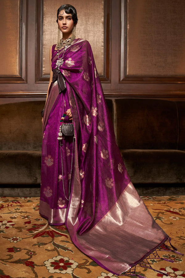 Violet Handloom Weaving Silk Saree