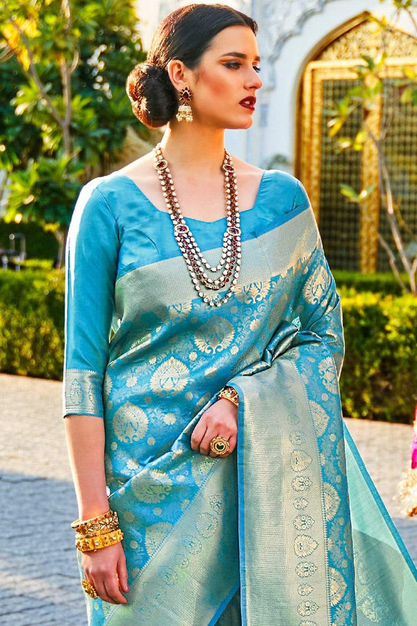 Sky Blue Woven Kanjivaram Silk Saree