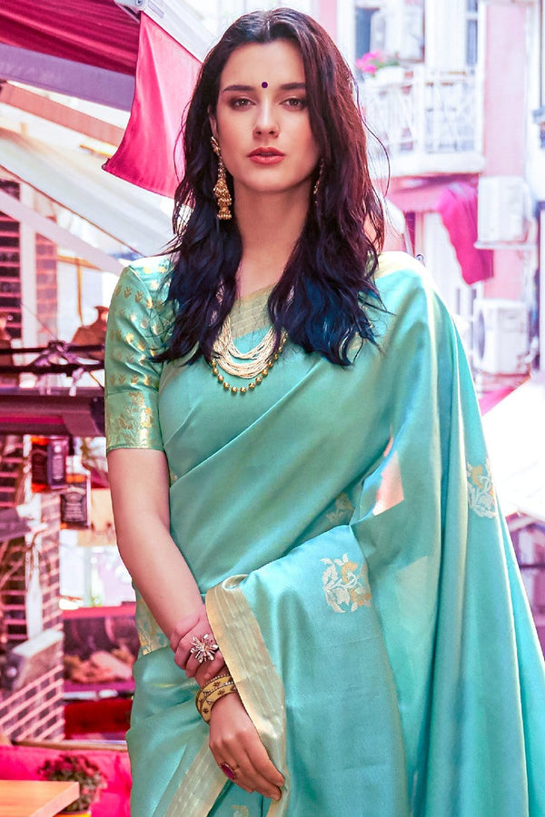 Sky Blue Zari Woven Banarasi Silk Saree