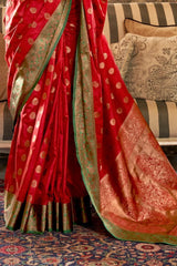 Milano Red Zari Woven South Silk Saree