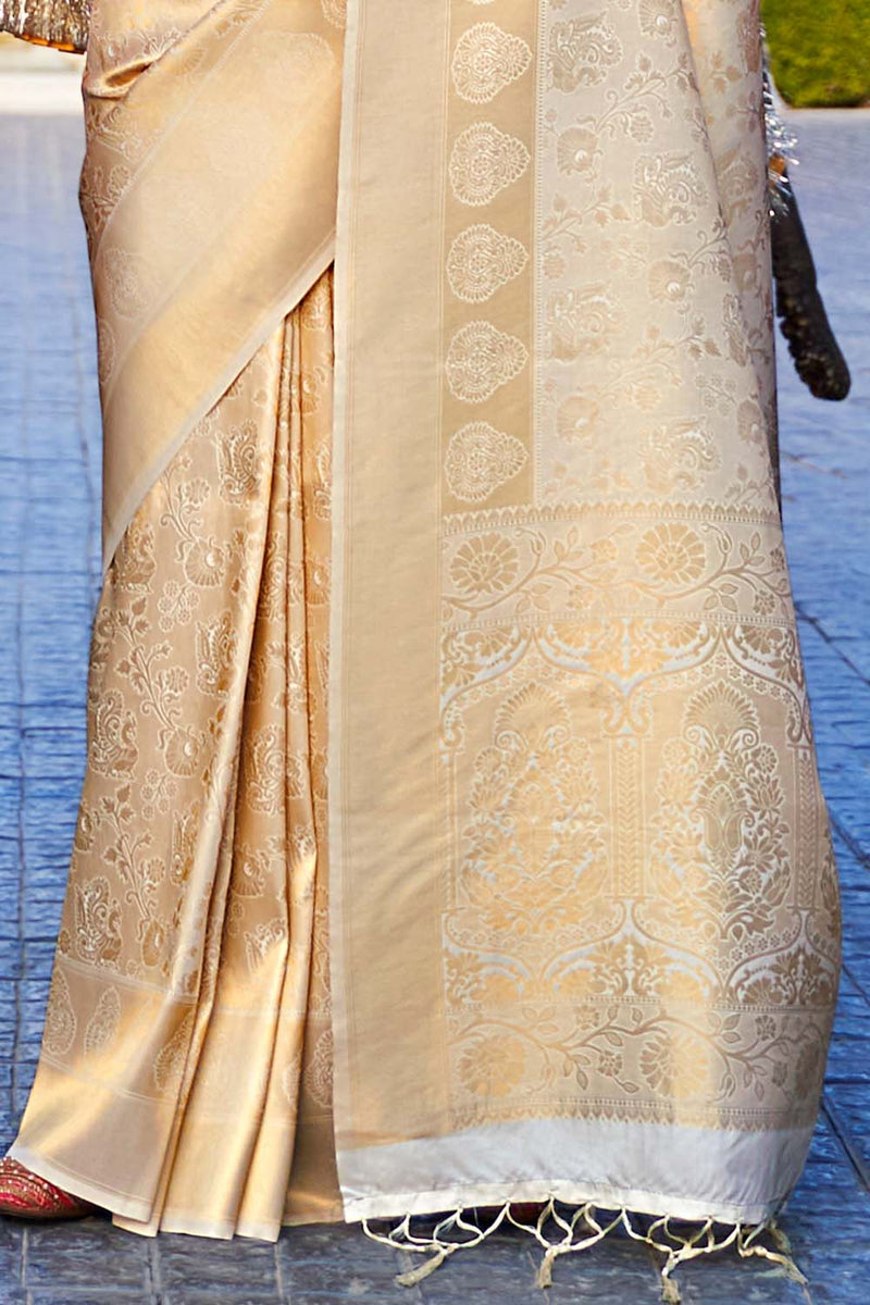 White Gold Woven Kanjivaram Silk Saree